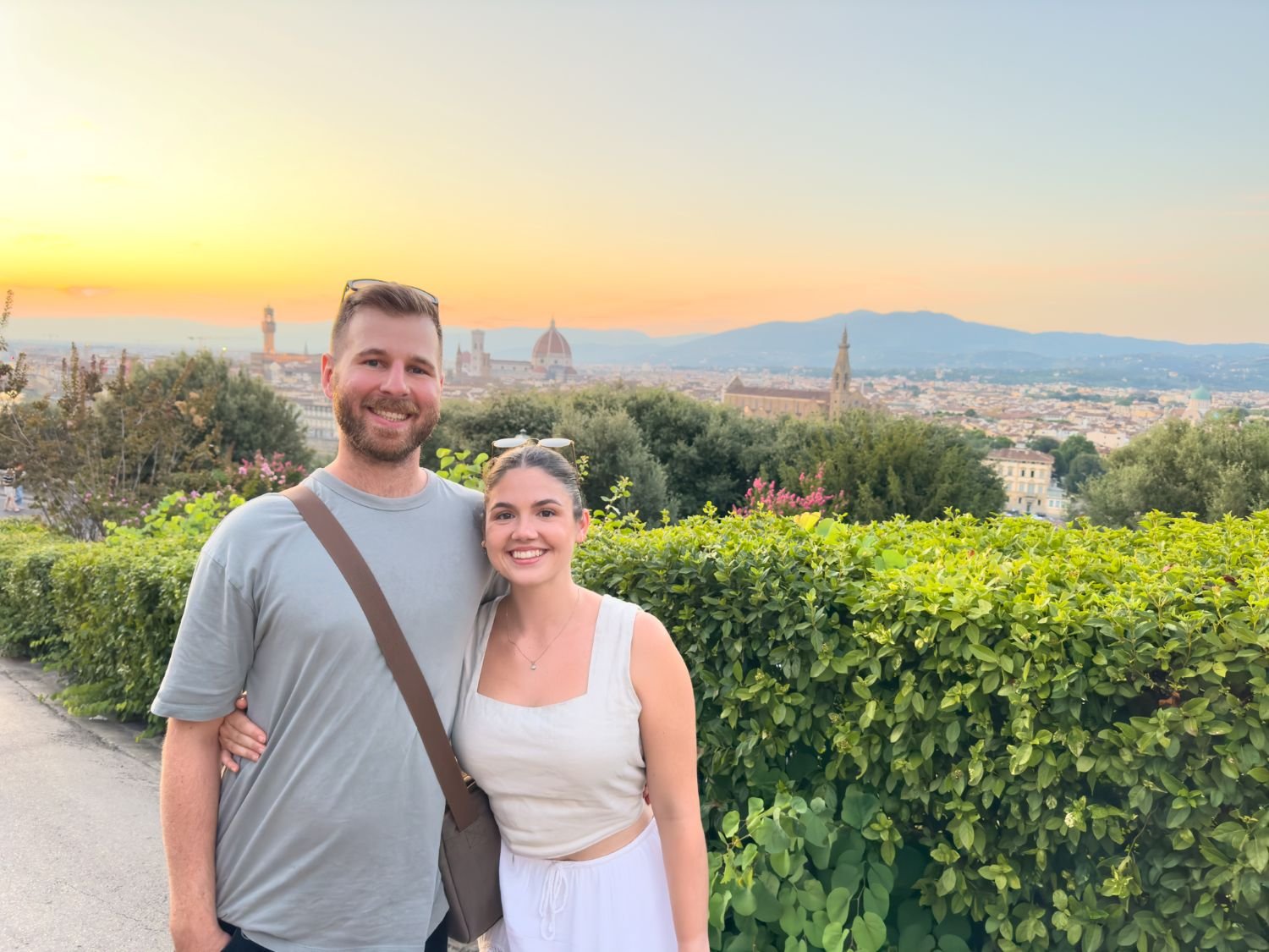 Couple in Florence with view of city in background