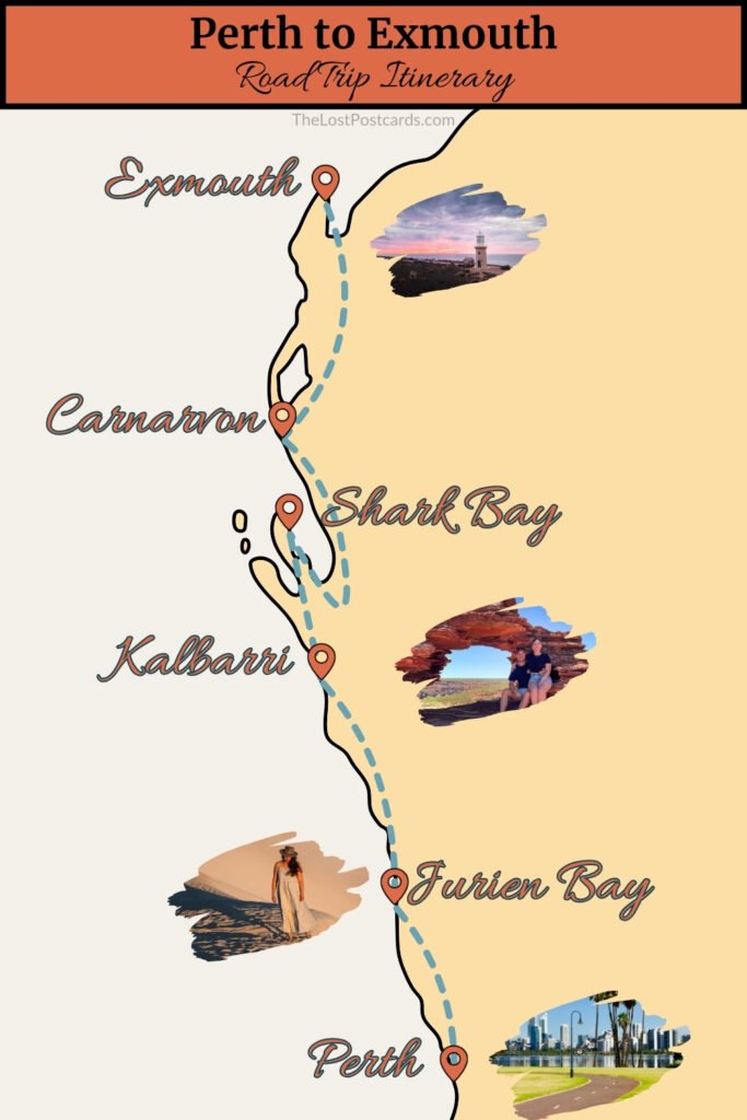 Ultimate Perth to Exmouth Road Trip WA Itinerary Map
